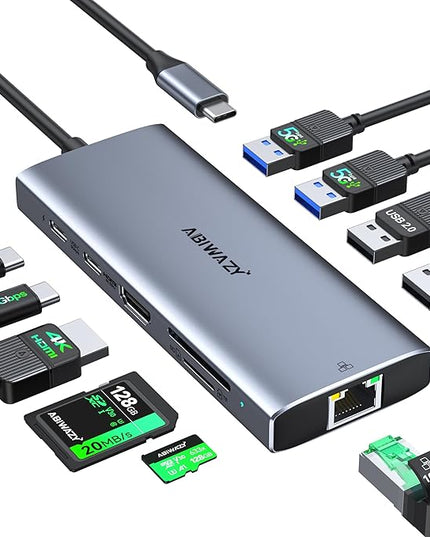 USB C Hub Adapter for MacBook Pro Air,10 in 1 USB C to USB HDMI Ethernet Hub Mac Dongle Accessories Converter for laptops (4K@60Hz HDMI+Ethernet+4USB+1USB-C Data Port+SD/TF Card Reader+100W PD)