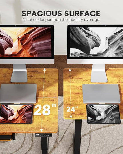 ErGear Large Electric Standing Desk with Keyboard Tray, 63x28 Inches Large Adjustable Height Sit Stand Up Desk, Home Office Desk Computer Workstation, Vintage Brown