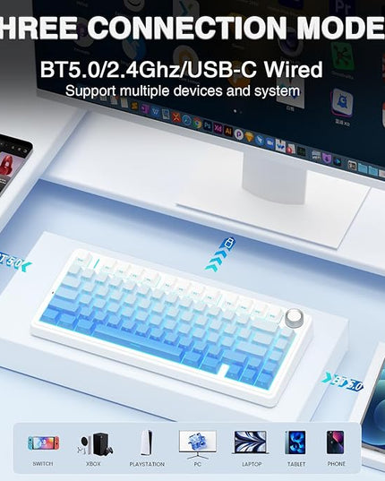 AULA F75 Pro Wireless Mechanical Keyboard,75% Hot Swappable Custom Keyboard,RGB Backlit,Pre-lubed Linear Switches,Side Printed PBT Keycaps Mechanical Gaming Keyboards,Gradient Blue