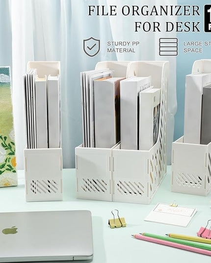 Glenmal 12 Pack Magazine Organizers Binder Organizer for Desk Plastic Vertical File Holder Magazine Racks Desk Accessories for Office, Home, or School (White)