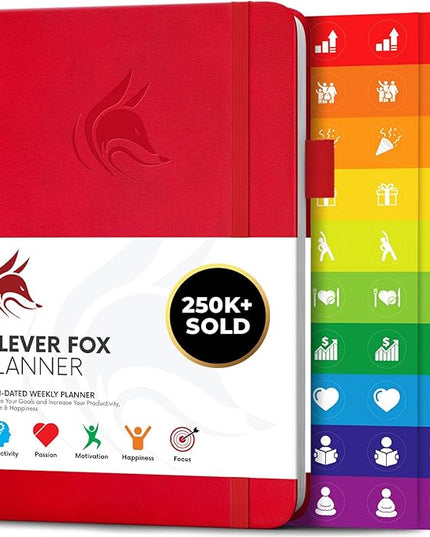 Clever Fox Planner – Undated Weekly & Monthly Planner for Productivity, Time Management & Goals – Organizer Journal – A5 (Red)