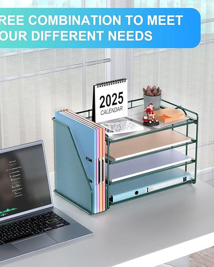 gianotter 4-Tier Paper Organizer With Magazine Holder, Desk Organizers and Accessories, Desk Accessories & Workspace Organizers, File Organizer for Office Supplies Storag (Green, 4-Tier)