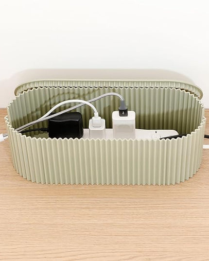 Green Cord Organizer Box, Plastic Cable Management Box with Lid, Power Strips Protector Cover Under TV and Desk for Home, Office, Bathroom, School, Wires Hider Protector for Floor (Small)
