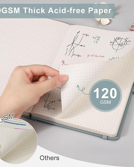 EMSHOI Graph Paper Notebook - 256 Pages A5 Graph Notebook/Journal, Hard Cover, 120gsm Thick Paper, Smooth PU Leather, Inner Pocket, 5.75'' × 8.38''-Black