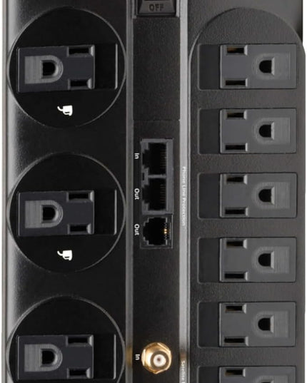 Eaton Tripp Lite TLP1208SAT Home Theater Surge Protector Power Strip, 12 Outlets, Flat Plug 8ft Extension Cord, 2880 Joules Coax, RJ11 and RJ45 Port for Phone, TV, WiFi Router, & Ethernet Protection