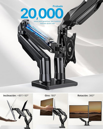 HUANUO Dual Monitor Stand, Fully Adjustable Monitor Desk Mount for 13–32″ Computer Screens, Full Motion VESA 75x75/100x100 with C-Clamp & Grommet Base, Each Arm Holds 4.4 to 19.8 lbs