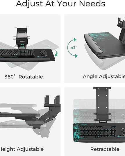 EUREKA ERGONOMIC Height Adjustable Mouse & Keyboard Tray Under Desk, 28x10'' Large Slide Out Swivel Tilt Computer Keyboard Drawer with Mouse Pad for Gaming Home Office Desk, Dual Mount