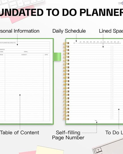 ALLTREE To Do List Notepad Spiral Planner, Daily Task Tracker with Wide lined Notebooks, Work Planner with Pocket, Pen Loop, 160 Pages, Green (5.5"x8.5")