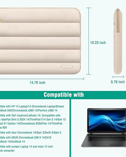 MOSISO 14 inch Laptop Case, 14 inch Puffy Laptop Sleeve Compatible with HP Lenovo Dell ASUS Acer, HP Stream, Dell Latitude, Lenovo IdeaPad, Polyester Horizontal Bag with Small Case, Sand