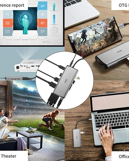 SSK Laptop USB C Docking Station Dual Monitor,HDMI 4K/60Hz Multiport Adapter 11 in 1 USB C Hub, Thunderbolt Dock Triple Display with 2 HDMI+VGA,RJ45 Ethernet,100W PD,3 USB for MacBook