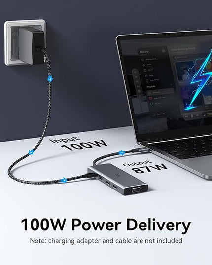 USB C Docking Station Dual Monitor HDMI Adapter for Dell HP Lenovo,Laptop Docking Station 3 Monitors USB C Hub Multiple Adapter Dongle with 2 HDMI 4K+VGA+100W PD Charger+3 USB Port+SD/TF Card Reader