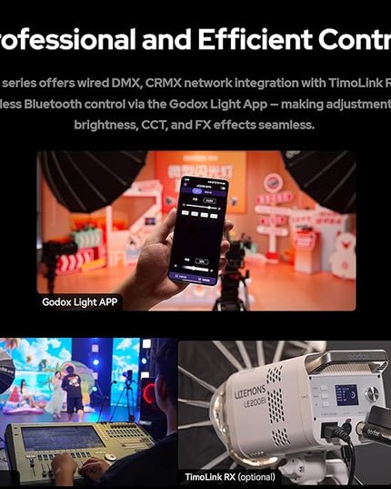 Godox Litemons LE300Bi COB Led Video Light,320W Power,2800-6500K CCT,58900 Lux@1m,Bowens Accessory Mount,Wired DMX/RDM,Bluetooth for Studio Photography Video Recording Live Streaming (Black)