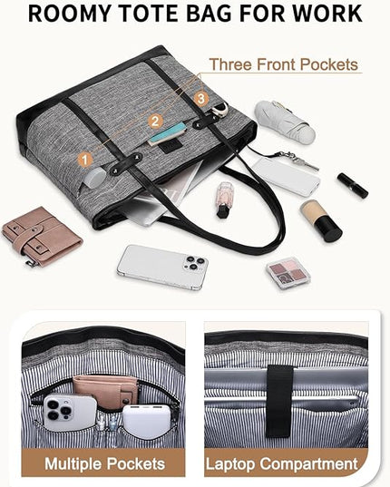 RAVUO Laptop Tote Bag for Women, Water Resistant 15.6 Inch Computer Handbag Purse Teacher Bag With Portable Small Pouch