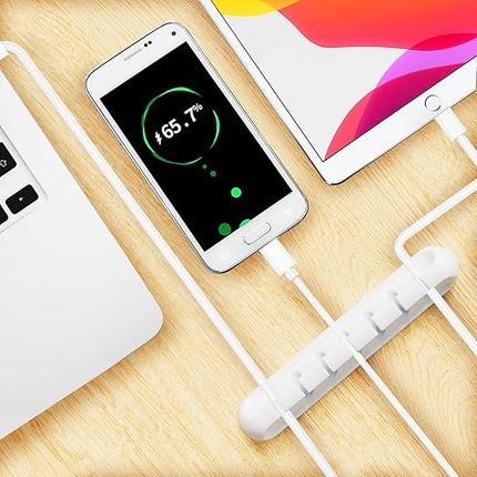 USB Cable Organizer Clips Cord Holder,12 Packs (3-Slots) White Self Adhesive Desk Cord Cable Management