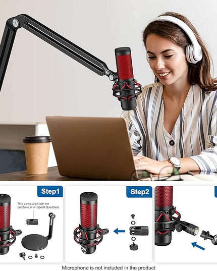 Microphone Boom Arm,Aokeo AK-45 Desk Adjustable Compact Mic Suspension Boom Scissor Arm Stand For Blue Yeti,Snowball iCE, HyperX QuadCast,SoloCast,Elgato Wave,Etc