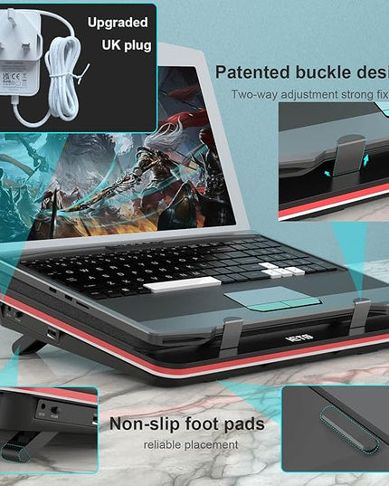 IETS GT500 Powerful Turbo-Fan (4200 RPM) Laptop Cooling Pad with Infinitely Variable Speed,Seal Foam for Rapid Cooling Gaming Laptop,Dust Filter for Protect Laptop,13-17.3inch Laptop Cooler