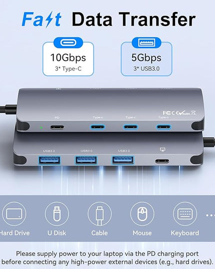 USB C Hub 10Gbps, USB C Splitter with 4K@60Hz Video Output, 100W PD Charging, Data Transfer, USB4 Multiport Dongle Adapter Extender for MacBook Pro/Air, iPad Pro, Dell, HP and More Type C Devices