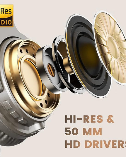 OneOdio Bluetooth Over Ear Headphones, 110 Hrs Wireless/Wired Stereo Sound Foldable Headsets with Deep Bass 50mm Neodymium Drivers for PC/Phone/Tablet - Studio Wireless Pro C, Champagne Gold