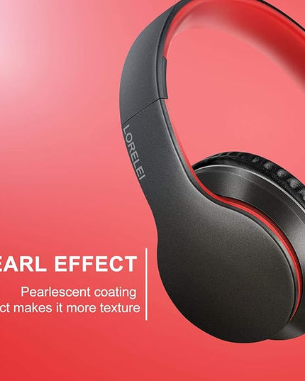 LORELEI X6 Over-Ear Headphones with Microphone, Lightweight Foldable & Portable Stereo Bass Headphones with 1.45M No-Tangle,Wired Headphones for Smartphone Tablet MP3 / 4 (Black-Red)