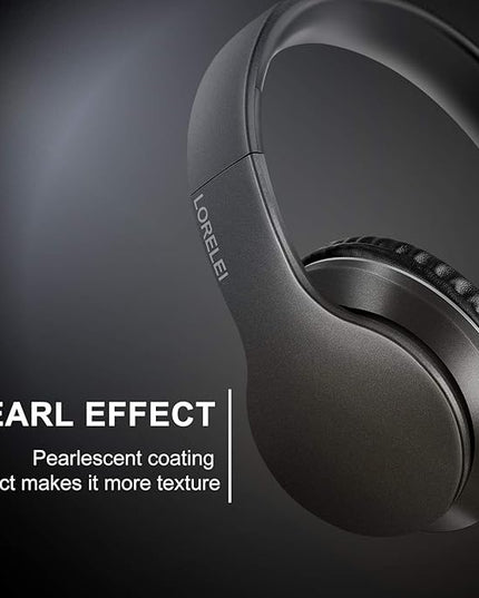 LORELEI X6 Over-Ear Wired Stereo Bass Headphones with Microphone, Lightweight, Foldable & Portable with 1.45M No-Tangle for Smartphone, Tablet, MP3/4, Space Black