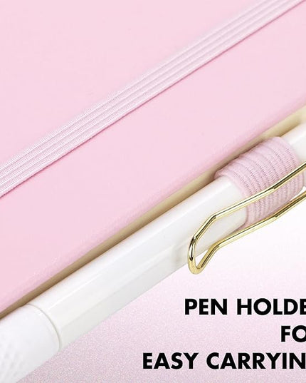 Aodaer 30 Set Lined Notebook Journals with Pens A5 Notebooks 100 GSM College Ruled Hardcover Notebook PU Leather Notepad with Pen Holder for Office School, 5.7 x 8.3 Inches, Pink