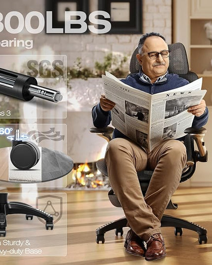 ELABEST X100 Ergonomic Mesh Office Chair with Footrest, Big and Tall Hone Desk Chair with 5D Flip-Up Arms, Adjustable 3D Lumbar Support,Gaming & Executive Computer Chairs for Long Hours(Midnight Mist)