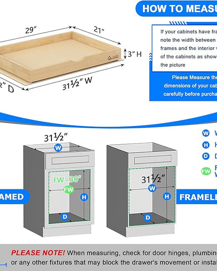 WelFurGeer Soft Close Pull Out Drawers for Cabinets, 29" W x 21" D Pull Out Cabinet Drawer with Heavy Duty Slides, Pull Out Cabinet Organizer, Cabinet Drawers Slide Out, Pull-Out Home Organizers