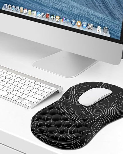 Hokafenle Ergonomic Mouse Pad Wrist Support, Wrist Rest Mousepad for Carpal Tunnel Pain Relief with Integrated Memory Foam Slope Massage Bulge (11.8x7.9 inch,Topographic Contour)