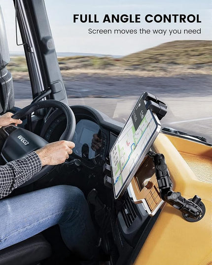 OHLPRO Heavy Duty Drill Base Tablet Holder for Car Dashboard, 360° Rotating Adjustable Arm, iPad Mount for Truck Fits 5–17 Inch Tablets, Secure Rubber-Padded Clamp for Commercial Vehicles & Wall