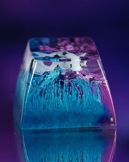 Kohaku Koi Fish Artisan Keycap Blue and Purple Ocean R1 SA Profile Custom Keycaps 1U ESC Handmade Gaming Resin Key Cap Cherry MX Switch Compatible Mechanical Keyboard Koi Lover Gift