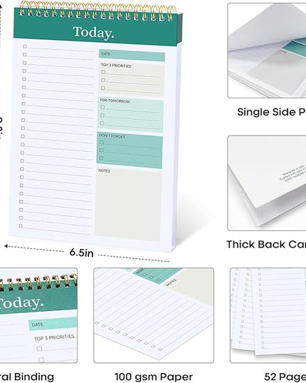 Taja 6 Pack of To Do List Notepad - To Do List Notebook for Work with 52 Sheets, 9.8" x 6.5", Undated Daily Planner Perfect for Daily Tasks and Goal Setting, Notepad Suitable for Office, Home & School - Greenery Sway