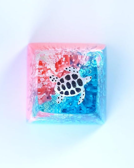 Sea Turtle Artisan Keycap Hot Pink and Blue R1 SA Profile Custom Sea Creatures Keycaps 1U ESC Handmade Gaming Resin Key Cap Cherry MX Switch Compatible Mechanical Keyboard Turtle Lover Gift