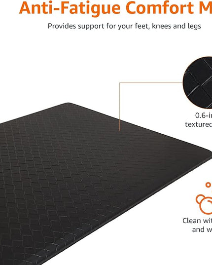 Amazon Basics Anti-Fatigue Standing Mat, Non-Slip, Comfort Mat for Home and Office, 20W x 36L x 0.6Th in, Black, 1-Pack