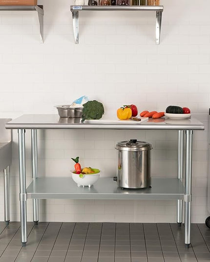 HARDURA Stainless Steel Table 30X60 Inches with Undershelf and Galvanized Legs NSF Heavy Duty Commercial Prep Work Table for Restaurant Kitchen Home and Hotel
