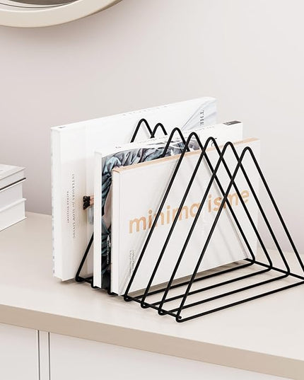 Urban Deco Triangle Desk Organizers Metal Wire Magazine Holder 7 Sections Decorative Organizer Vinyl Record Storage Office File Organizer For Desk - Black Magazine File Holder - Pack of 2