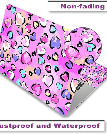 Laptop Skin Sticker Decal Cover, 11.6”12" 13" 13.3" 14" 15" 15.4" 15.6" Laptop Netbook Skins Sticker Notebook Protector (2 Wrist Pad Included), Removable Reusable, Easy to Apply, Pink Hearts Lovely