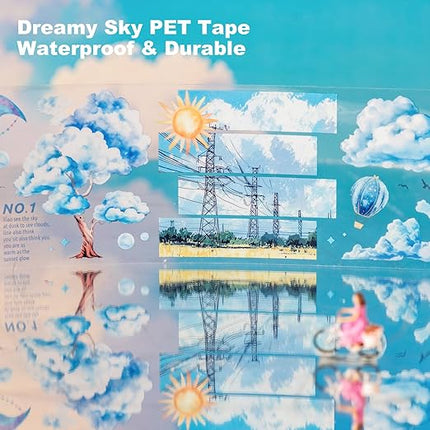 AuriicLeaf Sky Series PET Tape Sticker Set 6 Rolls Featuring Thunderstorm Starry Night Sunset and Foggy Cloud Designs for Scrapbooking Journaling Planner Decoration and DIY Craft