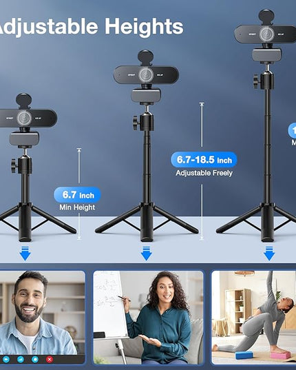 EMEET NOVA 4K Webcam with Tripod - 4K UHD, PDAF Autofocus, Adjustable Heights with 360° Swivel Head, 2 Noise-Cancelling Mics, USB Plug&Play, Privacy Cover, Ideal for Online Meetings&Live Streaming