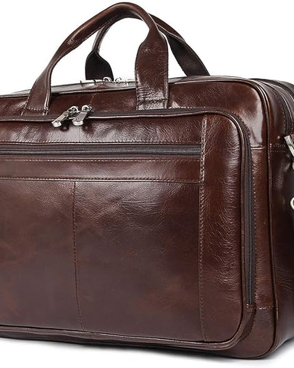 Augus Leather Briefcases for Men, Waterproof Travel Messenger Duffle Bags 17 Inch Laptop Bag YKK Zipper (cofee-1)