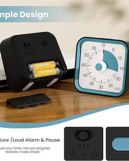 InfPokid Visual Timer for Kids with Pause Function, 60 Minute Countdown Timer for Kids Desk Study, Teaching, Kitchen Cooking, Office Meetings, Time Management for ADHD (Black)