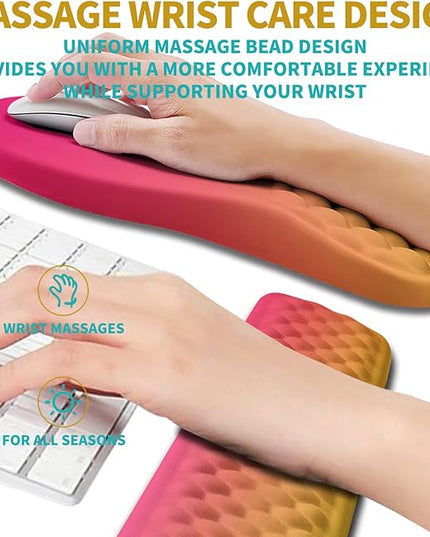 Hokafenle 2 in 1 Ergonomic Mouse Pad Wrist Support & Wrist Rest for Computer Keyboard Set, with Relieve Carpal Tunnel Pain Massage Bulge and Full Memory Gel Design (2In1 Set, Sunset Glow)