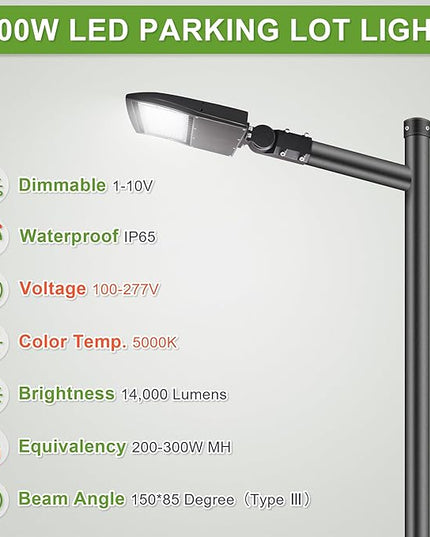 100W LED Parking Lot Area Lights, Dimmable LED Shoebox Lights, 20KV Surge Protector Built-in 13500LM 600W Equiv. Outdoor Commercial Area Road Lamps, DLC UL Approved 5000K Daylight 100-277VAC