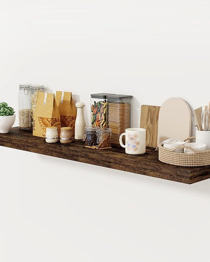 Floating Shelves 55 Inch Long, 55 x 12 Large Floating Shelf Wall Mounted, 12 Inch Wide Floating Shelves for Fireplace Mantel, 2" Thicked Storaged Shelves for Living Room, Bedroom, Rustic Brown, 1 Pack