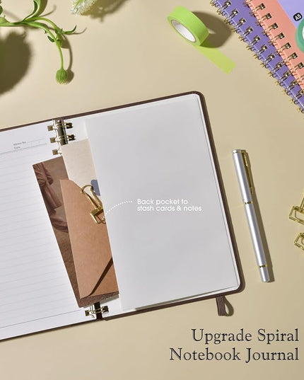 Lined Spiral Journal Notebook, A5 Hardcover Spiral Journals for Women Men, 150 Numbered Pages Spiral Bound Notebook, 100 GSM College Ruled Notebooks for Writing Note Taking 5.75" x 8.38", Dark Brown