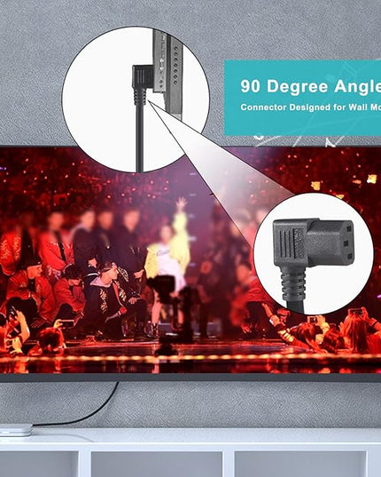 90 Degree Power Cord - 2FT Right Angle IEC, Universal PC Power Supply, 16AWG, Black NEMA 5-15P Angle Type to C13 3 Prong Angled AC Power Cord for PC Monitor/TV