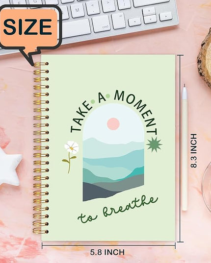 FDHSPAAM Sage Green Mental Health Spiral Journal Notebook 5.5x8.3in, Take A Moment to Breathe Boho Inspirational Notebooks for Note Taking, Therapy Office Must Haves, Hardcover Notebook Journal