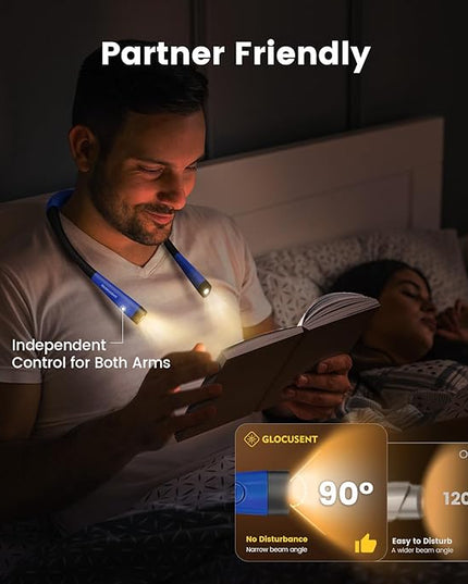 Glocusent Book Light, 3-Color & 6-Brightness Reading Light, Bendable Neck Light, 80-hr Lasting Rechargeable Book Light, Perfect Reading Lights for Books in Bed, Knitting, Repairing, Book Lovers Gifts