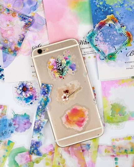 Dwpetzo 120Pcs Watercolor Decorative Stickers for Journaling, 6 Pack Flower Lace Frame Transparent PET Stickers for Scrapbooking, Junk Journal Supplies, Collage, Card Making, Crafts Arts