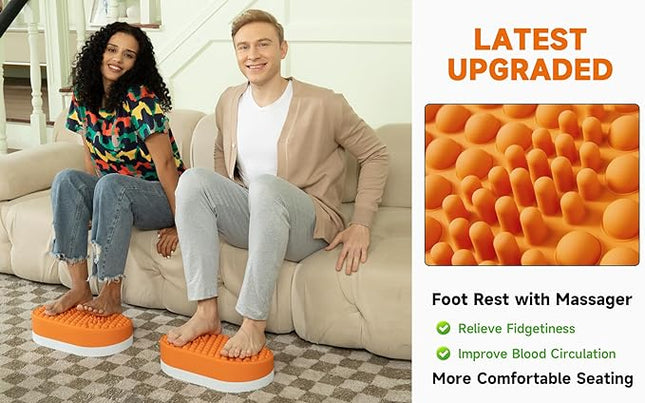 Foot Rest for Under Desk at Work, Home Office Foot Stool, Ottoman Foot Massager for Plantar Fasciitis Relief, Soft Silicone Footrests, Anti-Fatigue (Orange)