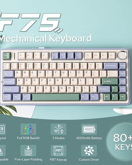 EPOMAKER x Aula F75 Gasket Mechanical Keyboard, 75% Wireless Hot Swappable Gaming Keyboard with Five-Layer Padding&Knob, BT/2.4GHz/USB-C, RGB (Green, LEOBOG Reaper Switch)